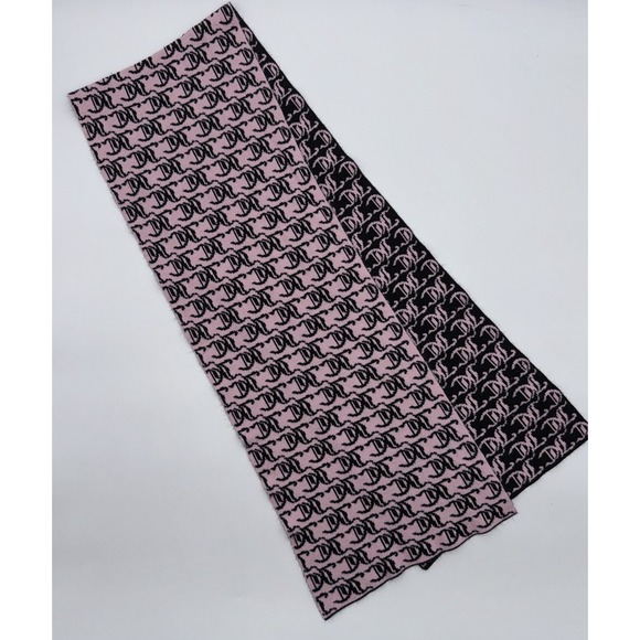 Y2K JUICY COUTURE Pink Black All Over Logo Reversible Knit Scarf Chic Glam Barbi - Picture 7 of 11